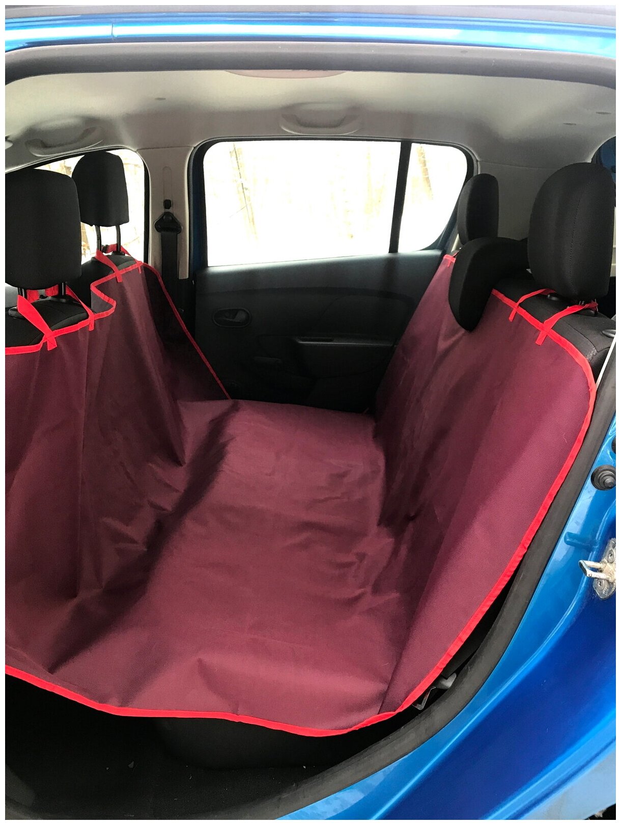 Автогамак для перевозки собак Petsare, размер 140 х 160 см, бордово-красный - фотография № 7
