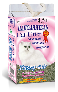 Наполнители Pussy-cat Наполнитель комкующийся 4,5л*3,6кг (розовый)