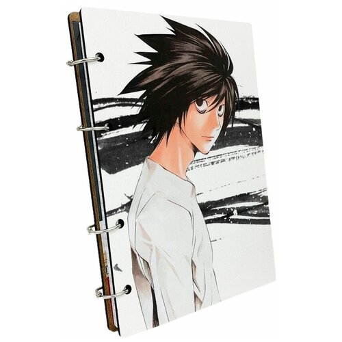 Тетрадь со сменными блоками на кольцах, A5 120 листов с деревянной обложкой аниме тетрадь смерти - 248