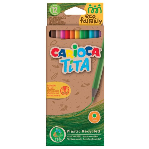 Карандаши цветные 12 цветов Carioca Tita EcoFamily (L=175мм, D=7мм, 6гр) картон, европодвес (43097)