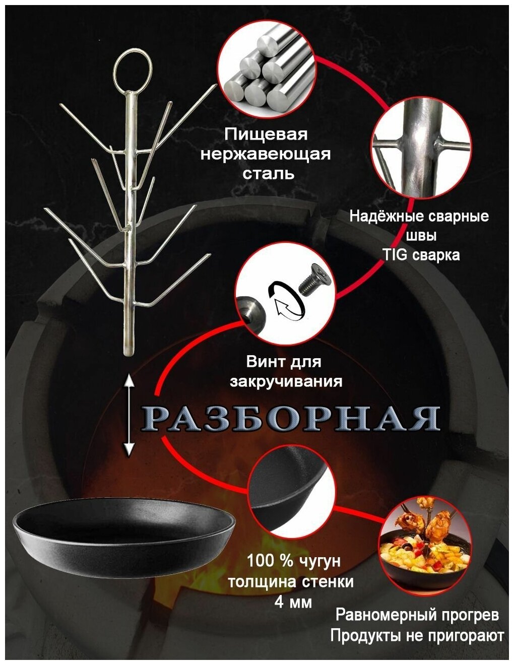 Набор для тандыра ёлочка + курник диаметр 24,5 см, чугунная сковорода - фотография № 2