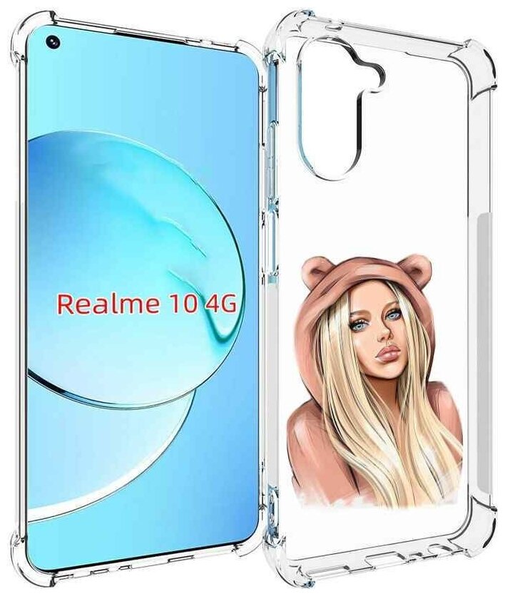 Чехол MyPads блондинка-в-капюшоне женский для Realme 10 задняя-панель-накладка-бампер