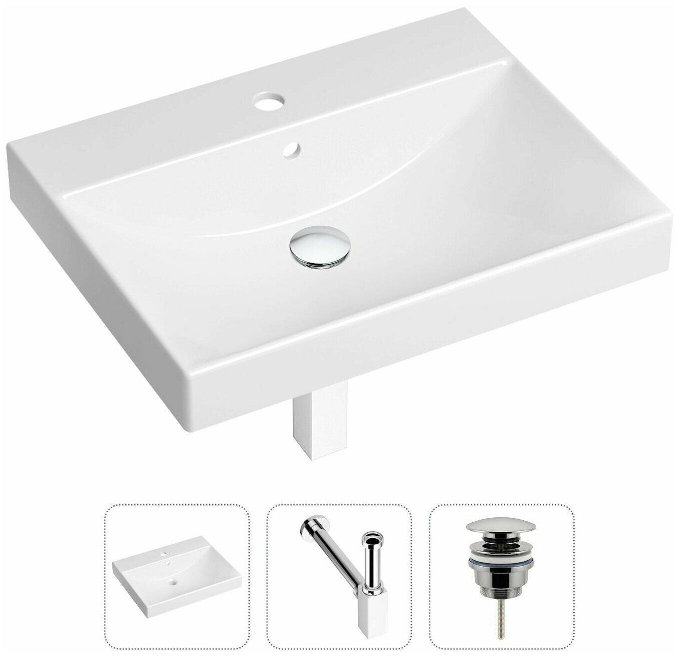 Врезная раковина в ванную Lavinia Boho Bathroom Sink 21520557 в комплекте 3 в 1: умывальник белый, донный клапан и сифон в цвете хром