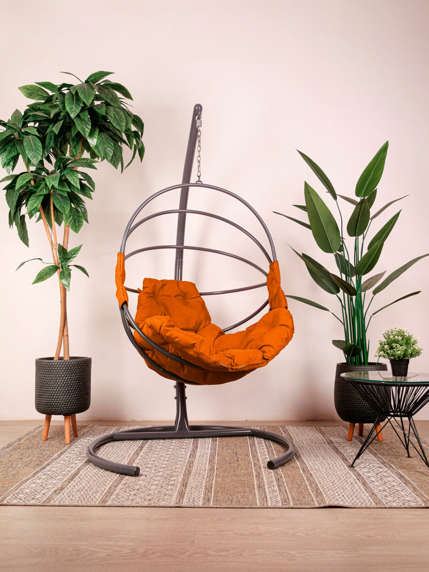 Подвесное кресло M-Group веер, разборный серый, оранжевая подушка - фотография № 1
