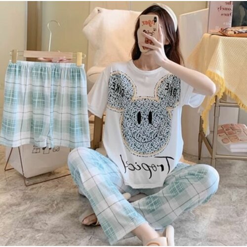 фото Домашний костюм, пижама для сна женская, 3в1, шорты, штаны, футболка cosmobomb