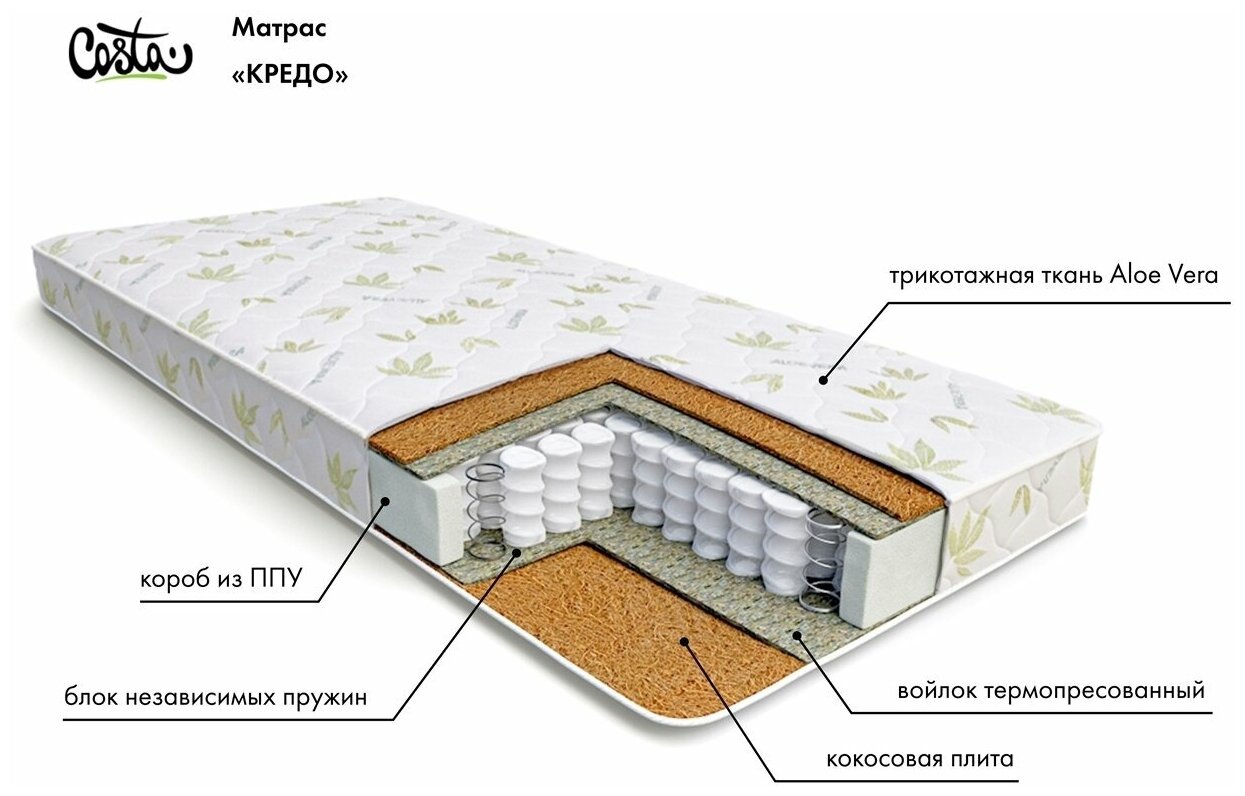 Анатомический матрас Кредо, жесткий, независимые пружинные блоки, 100х18х200 см, Costa