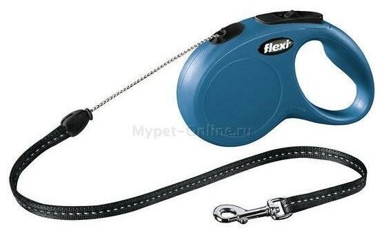 Поводок-рулетка для собак Flexi New Classic M тросовый синий 5 м до 20 кг - фотография № 15