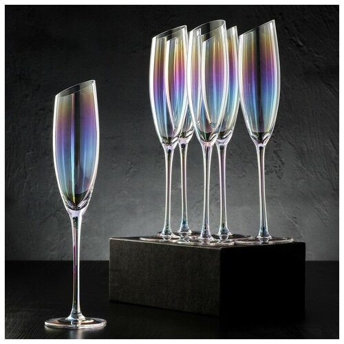 Набор бокалов стеклянных для шампанского magistro «Иллюзия», 180 мл, 5,5×27,5 см, 6 шт, цвет перламутровый