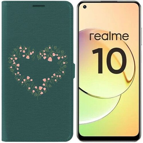 Чехол-книжка Krutoff Eco Book для Realme 10 4G Цветочное сердце (зелёный опал)