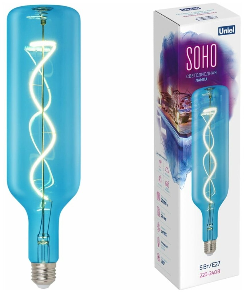 Лампа светодиодная Soho LED-SF21-5W/SOHO/E27/CW BLUE GLS77BL синяя TM Uniel