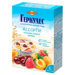 Русский Продукт Геркулес Моментальная овсяная каша Ассорти (клубника, абрикос, вишня), порционная (6 шт.) - изображение