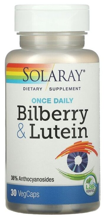 Капсулы Solaray Once Daily Bilberry & Lutein, 50 г, 30 шт.