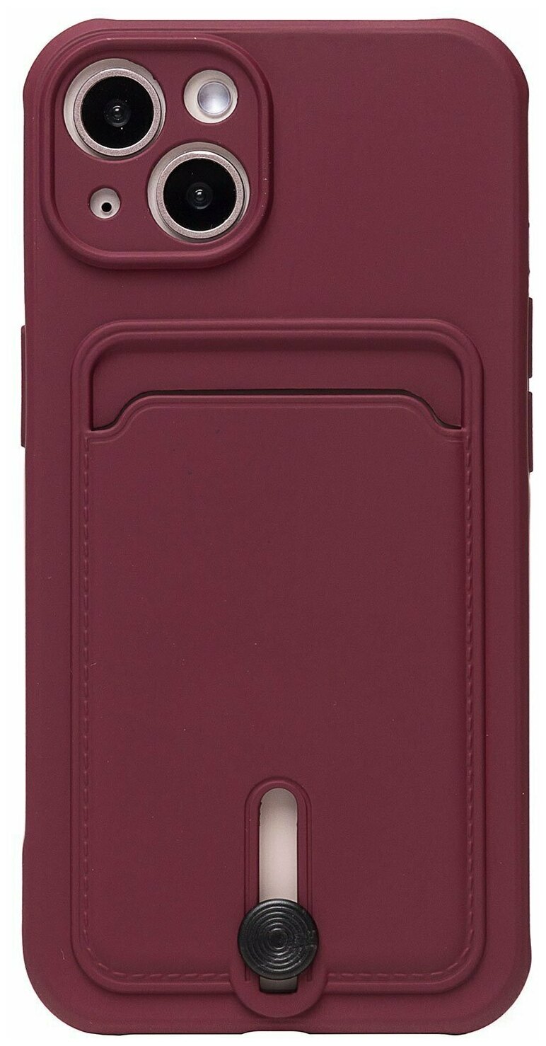 Защитный чехол с кармашком под карту для Apple iPhone 13 / карман с выдвижным механизмом / бордовый