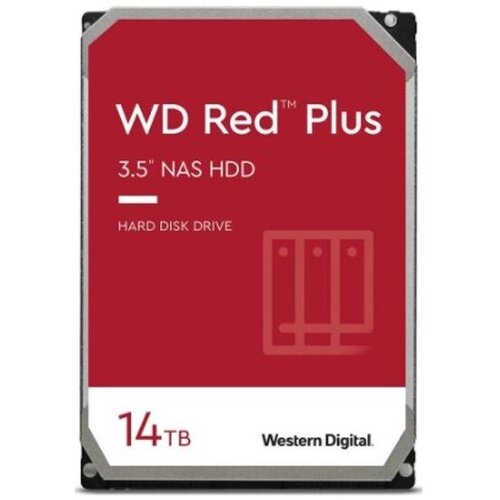 Жесткий диск 3.5 Western Digital WD Red Plus 14 ТБ, SATA III, 512 Mb, 7200 rpm (WD140EFGX) 12tb wd red plus wd120efbx serial ata iii 7200 rpm 256mb 3 5 nas edition