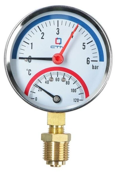 Термоманометр, радиальный, Дк 80 мм, 0.6 МПа, наружная резьба 1/4", 120°С - фотография № 2