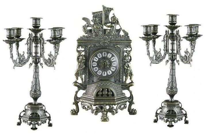 Alberti Livio AL-82-101-C-ANT Часы каминные с канделябрами на 5 свечей, под бронзу alberti livio