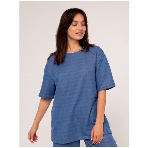 Футболка свободного кроя женская оверсайз из футера KH цвет голубой One size