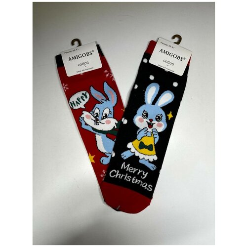 Новогодние носки с зайцем или новогодние носки праздничные