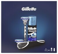 Набор Gillette чехол, гель для бритья Extra Comfort 75 мл, бритва Mach3 Turbo сменные лезвия: 2 шт.