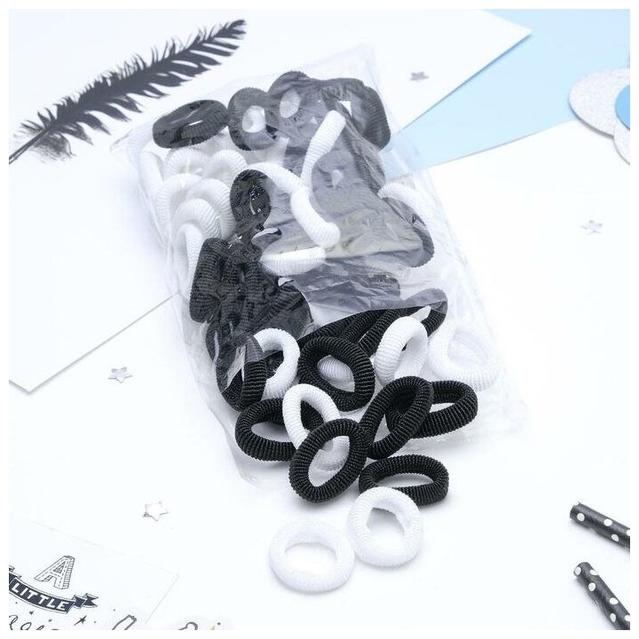Выбражулька Резинка для волос "Махрушка" (набор 76 шт) 3,5 см, чёрный белый