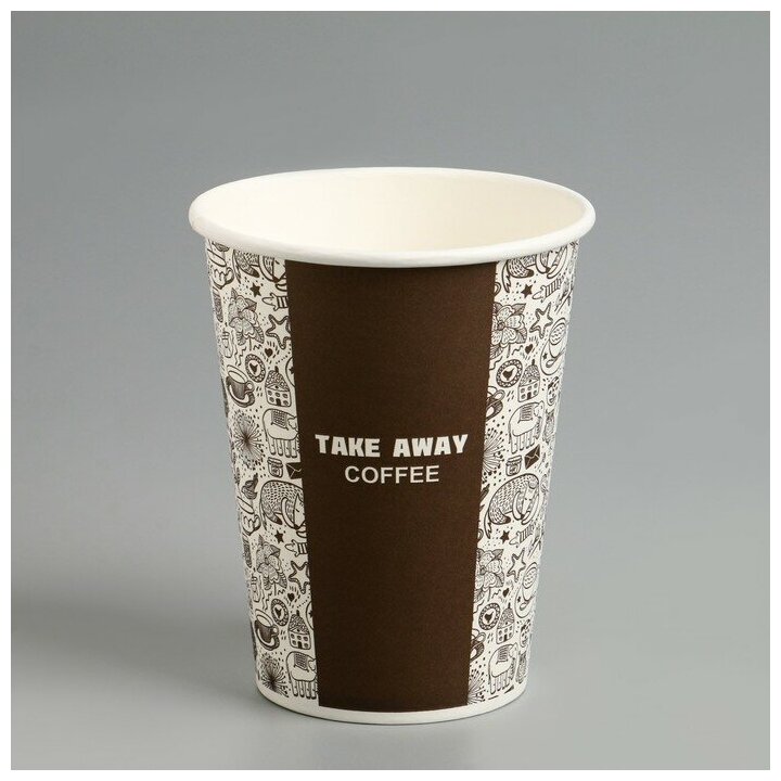 Стакан бумажный "Take Away COFFEE" для горячих напитков, 350 мл, диаметр 90 мм - фотография № 1