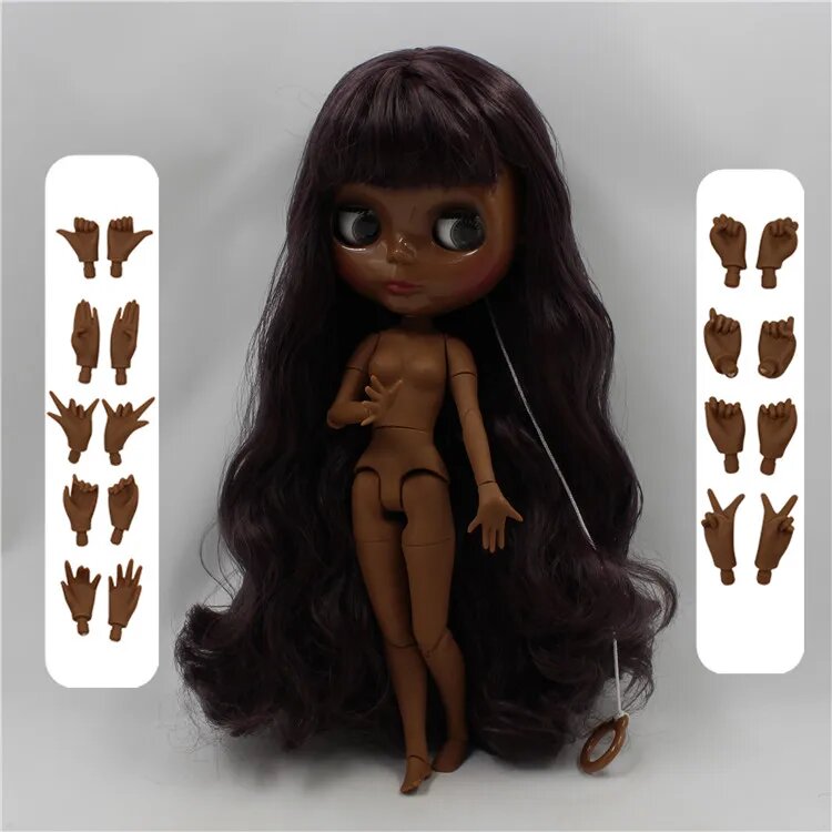 DBS Blyth Doll 1/6 кукла 30 см супер черный тон кожи темно-фиолетовый волосы, naked doll, super black skin, Женский