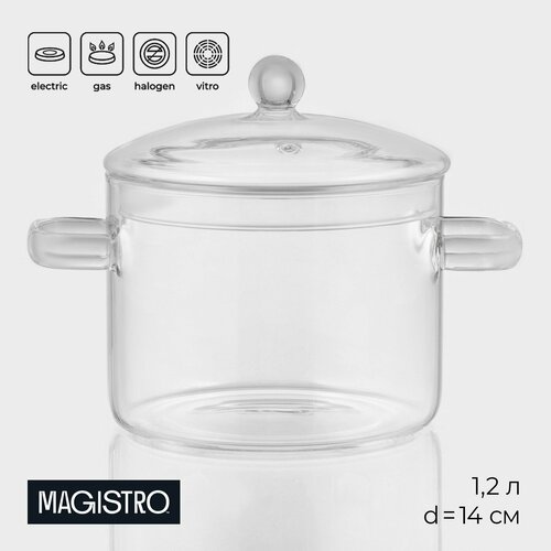 Кастрюля Magistro Лия, 1.2 л, диаметр 14 см бесцветный, черный, красный, синий, прозрачный, белый