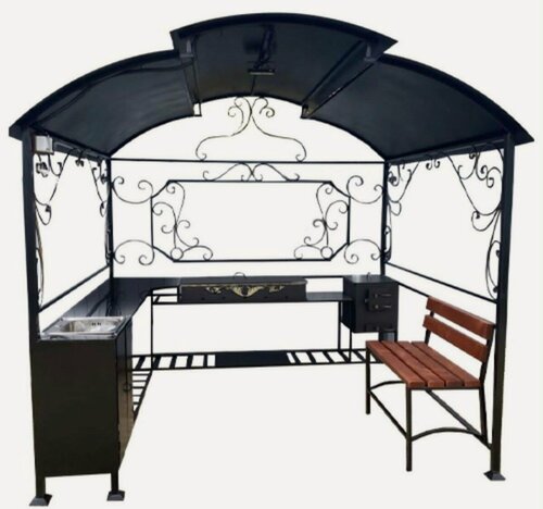 Изображение товара Мангальная беседка "Медея XL" с жаровней и печью, лавочка и дровница