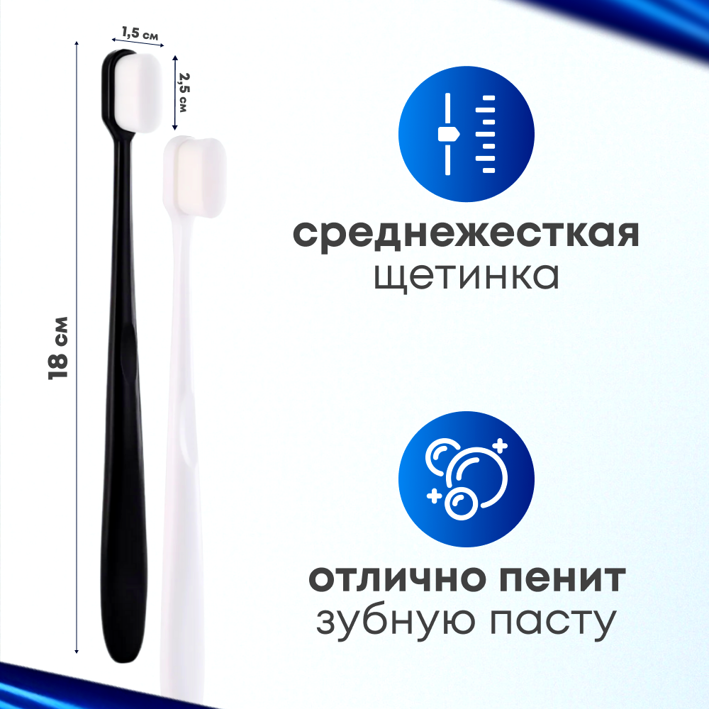Картинки Мягкая зубная щетка с футляром, для зубов, десен и брекетов, 2шт черная и белая