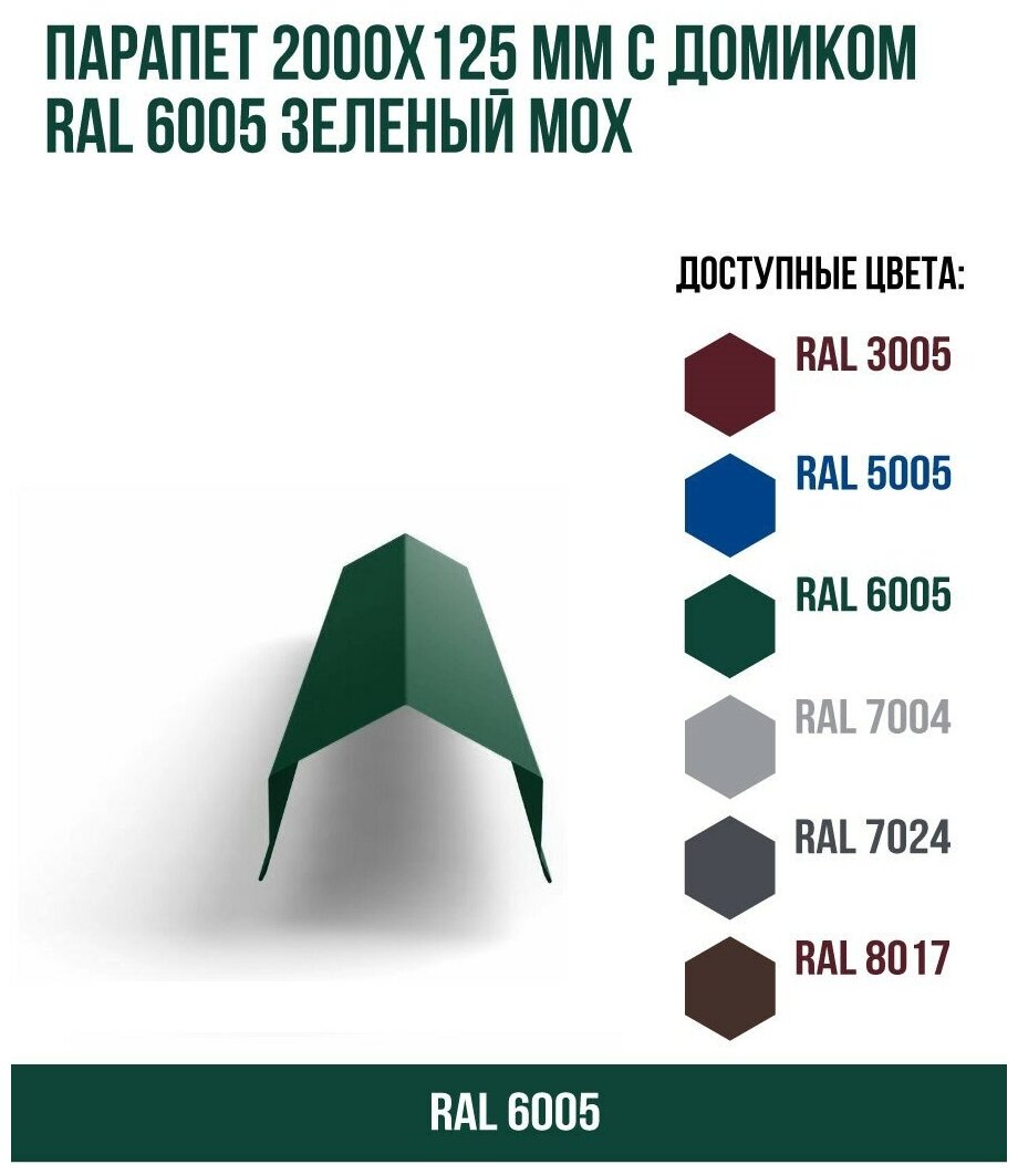 Парапет 2000х125мм с домиком RAL 6005 Зеленый мох