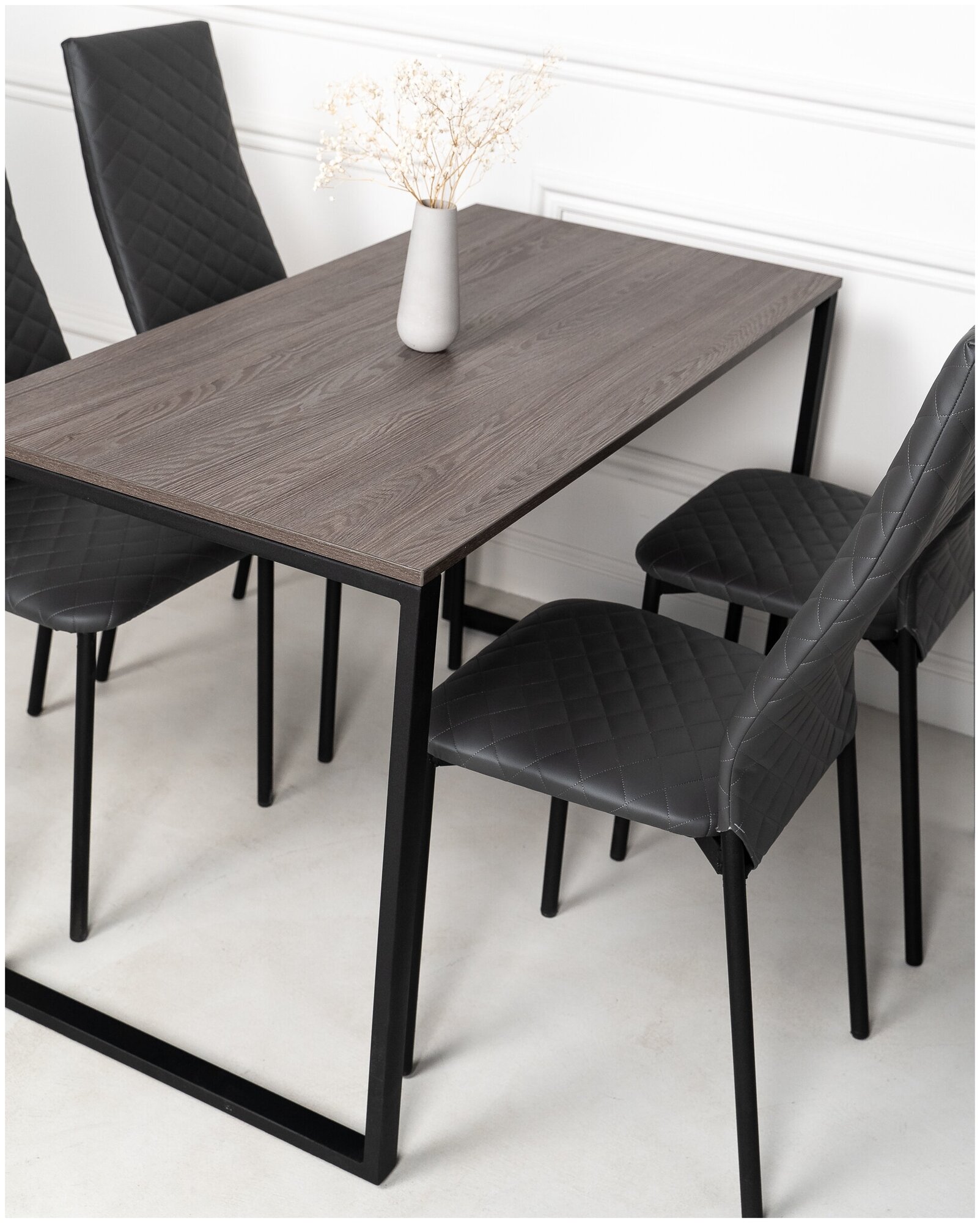 Обеденная группа Стол и 4 стула, стол «Ясень Анкор» 120х60х75, стулья Серые искусственная кожа 4 шт.