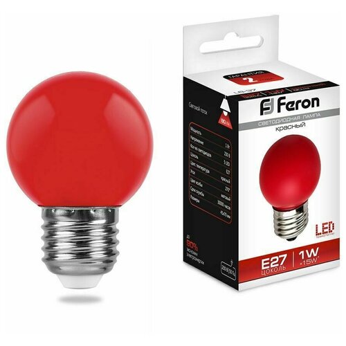 Лампа светодиодная Feron LB-37 Шарик E27 1W Красный 25116, 10 штук в комплекте