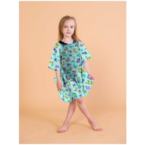 Пляжное платье туника детская sfer.tex, размер 98-122, цвет- бабочки голубые