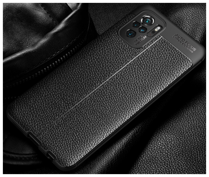 Чехол-бампер MyPads Pelle Morbida на Xiaomi Redmi Note 10 (2021) / Redmi Note 10S 8/128GB (NFC) / Poco M5s из силикона с дизайном под кожу черный — фото 1