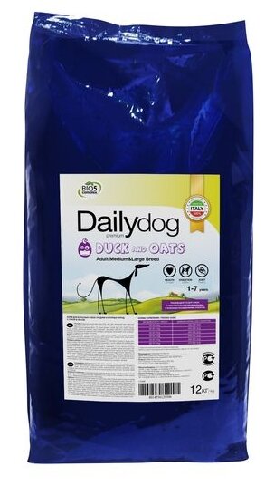 Dailydog Adult Medium & Large Breed Duck & Oats сухой корм для взрослых собак средних и крупных пород с уткой и овсом - 12 кг