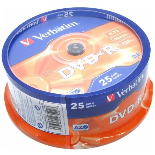 Диск DVD-R Verbatim 4.7Gb 16x Cake Box (25 штук) (43522) диск dvd r 4 7gb tdk 16x туба по 25шт цена за уп