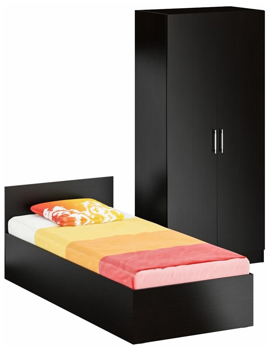 Кровать односпальная 900 со шкафом для одежды 2-х створчатым Стандарт, цвет венге, спальное место 900х2000 мм, без матраса, основание есть