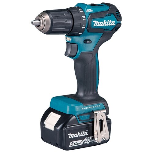 фото Аккумуляторная дрель-шуруповерт makita ddf483sye li-ion 1.5 а·ч 18 в х2 кейс 40 н·м синий/черный