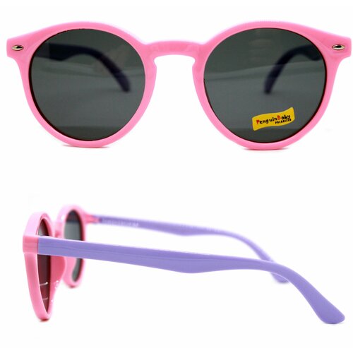 Круглые детские солнцезащитные очки для девочек (5+ лет) с поляризацией (Polaroid) Penguin Baby 0026 С4, цвет розовый