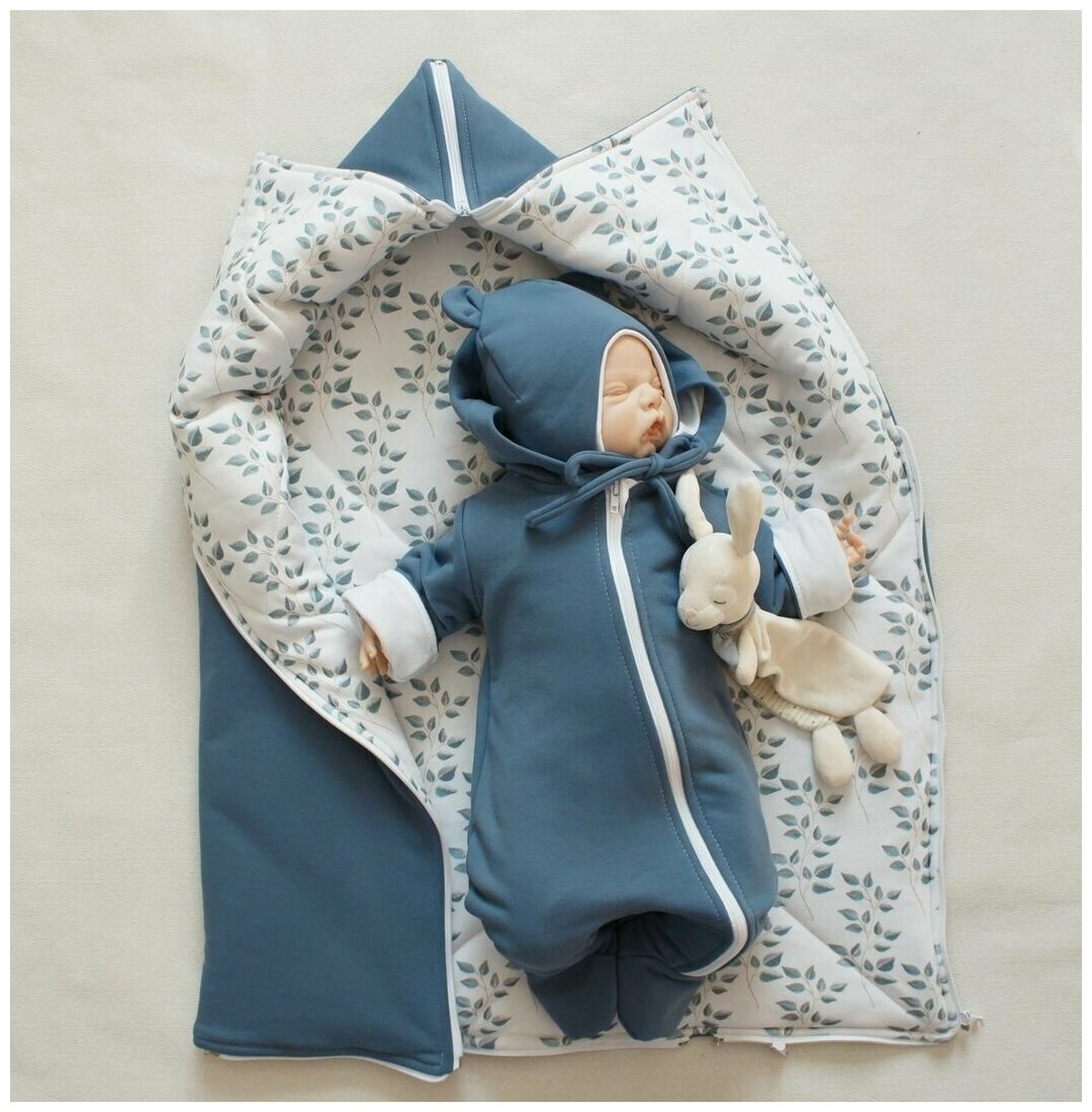 Демисезонный трикотажный детский комплект для новорожденного 62 размер (от 0-3мес), 3 предмета, синий