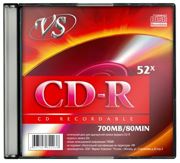 Диск VS CD-R 80 52x Slim 1шт