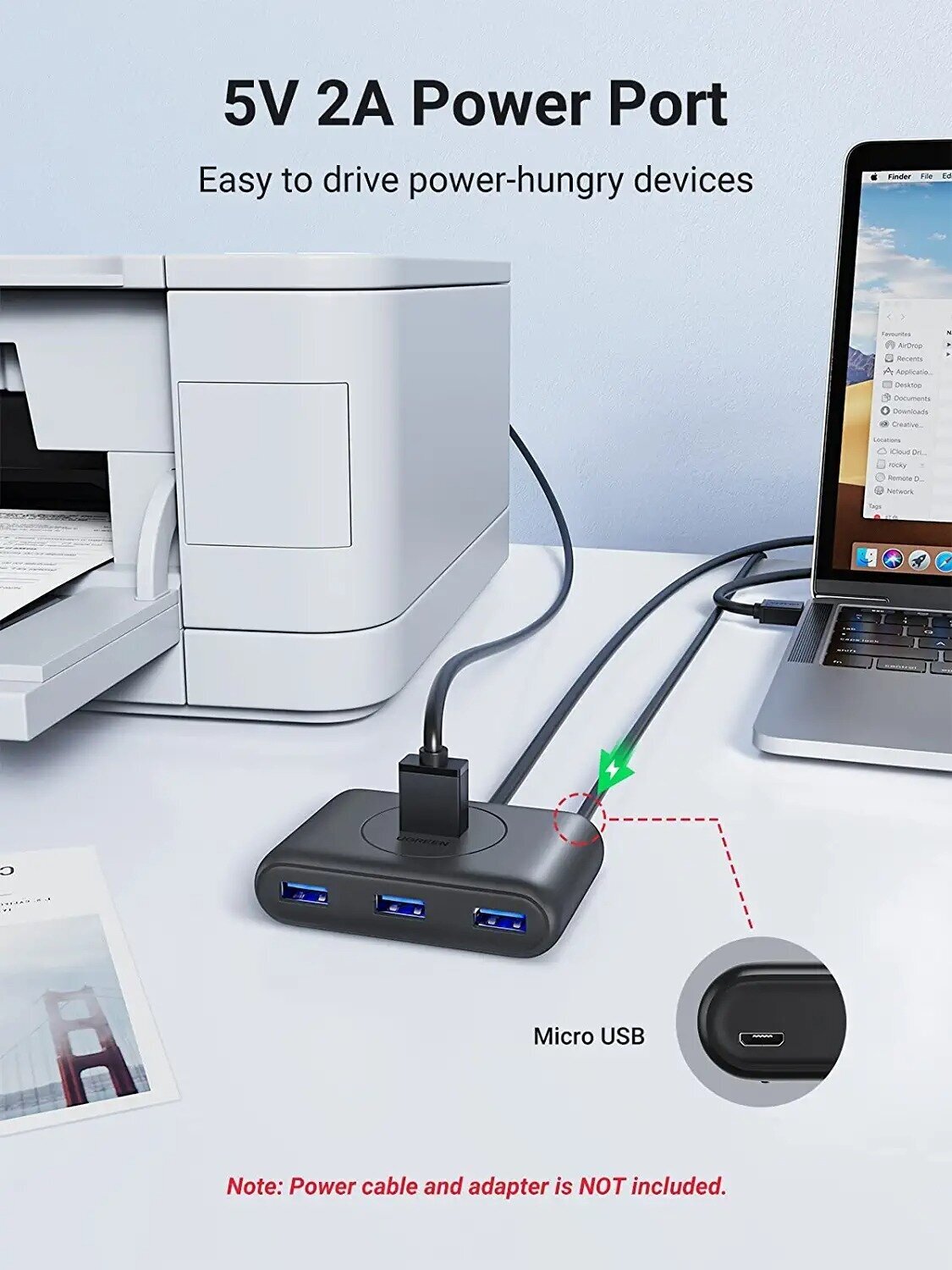 Хаб USB Ugreen CR113 USB 3.0 Hub 0.5m Black 20290