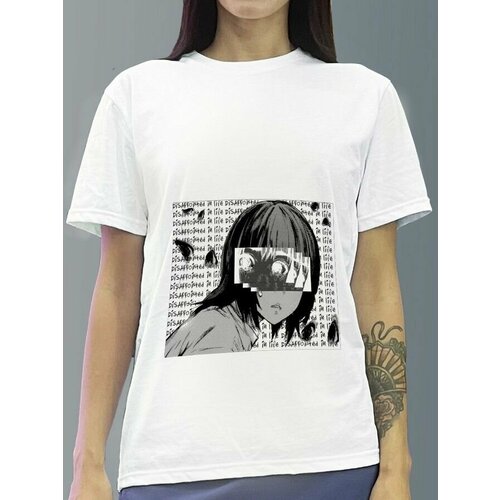 фото Футболка женская белая из хлопка с dtf принтом анимэ токийский гуль канеки кен 1000 - 7 дед инсайд антейку tokyo ghoul - 40124 будь на стиле