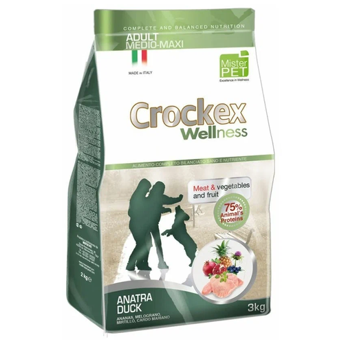 CROCKEX Wellness корм для взрослых собак средних и крупных пород, утка с рисом 12 кг