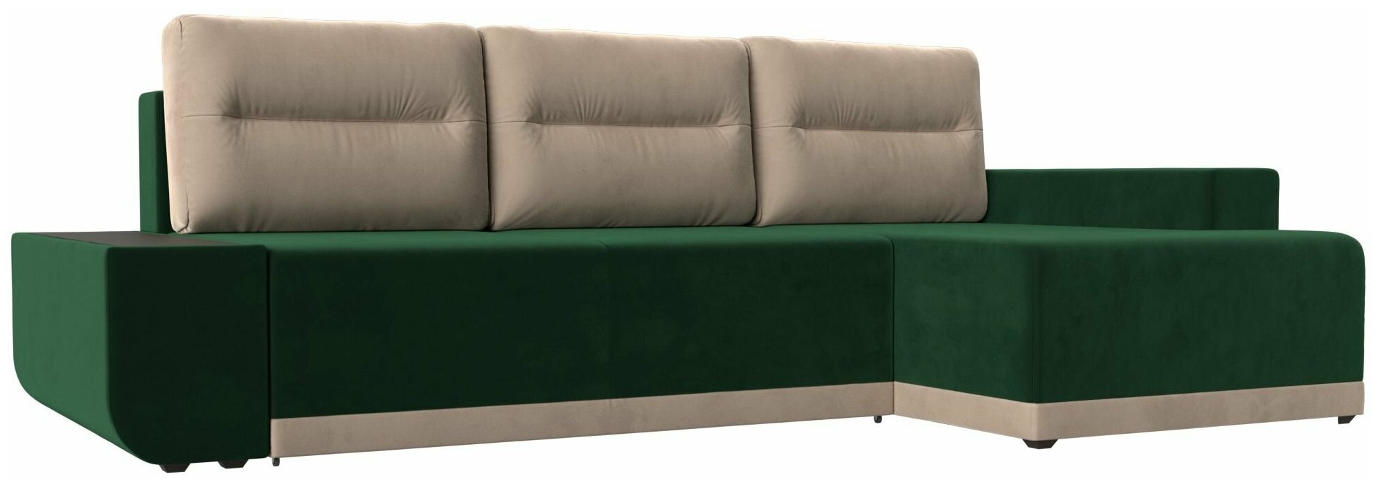 Угловой диван Чикаго правый угол, Велюр зеленый и бежевый