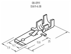 Клемма плоская (штекер-6.3мм) 1-1.5кв. мм (DJ611-6.3B) | код 08-0911 | Rexant ( упак.10шт.)