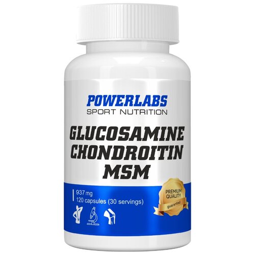 PowerLabs Глюкозамин Хондроитин МСМ Хондропротектор для суставов 120 капсул глюкозамин и хондроитин glucosamine chondroitin