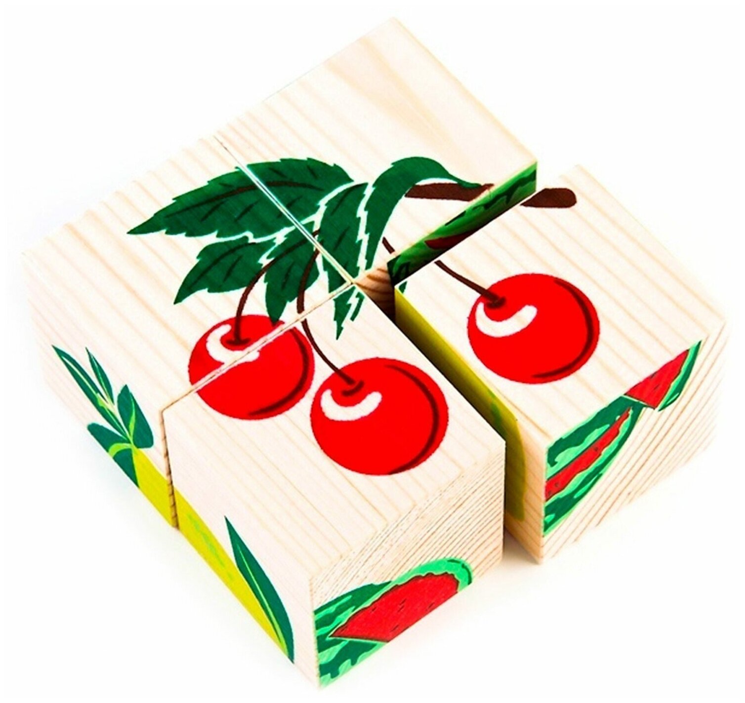 Деревянные кубики «Фрукты-ягоды» 4 элемента, Томик - фото №20