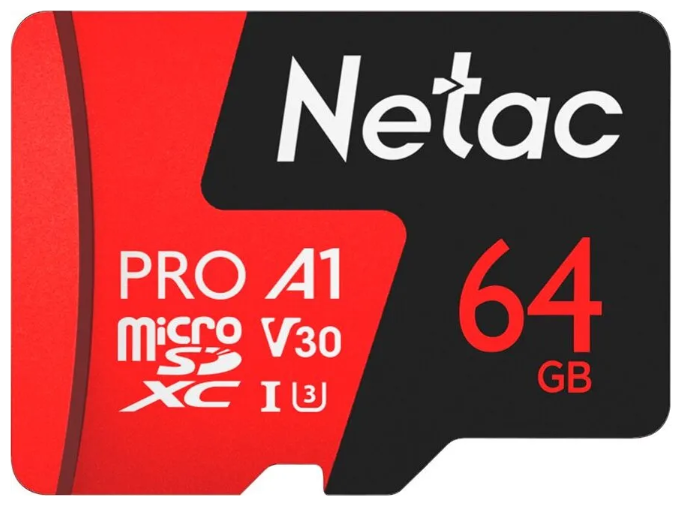 Карта памяти 64Gb - Netac P500 Extreme Pro MicroSDXC Class 10 A1 V30 NT02P500PRO-064G-S (Оригинальная!)