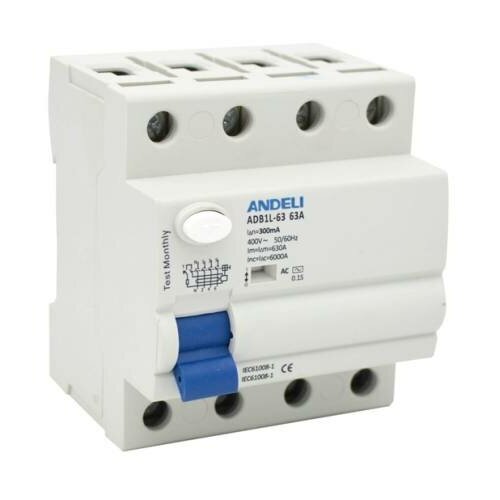 Устройство защитного отключения ANDELI ADB1L-63 4P, 32A, 30mA, тип AC, 6kA ADL03-020